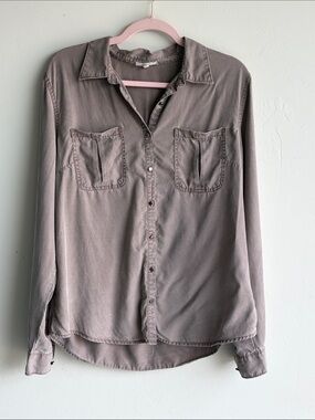 Maurices Women’s Large Taupe Utility Button Down Shirt Long Sleeve Pockets